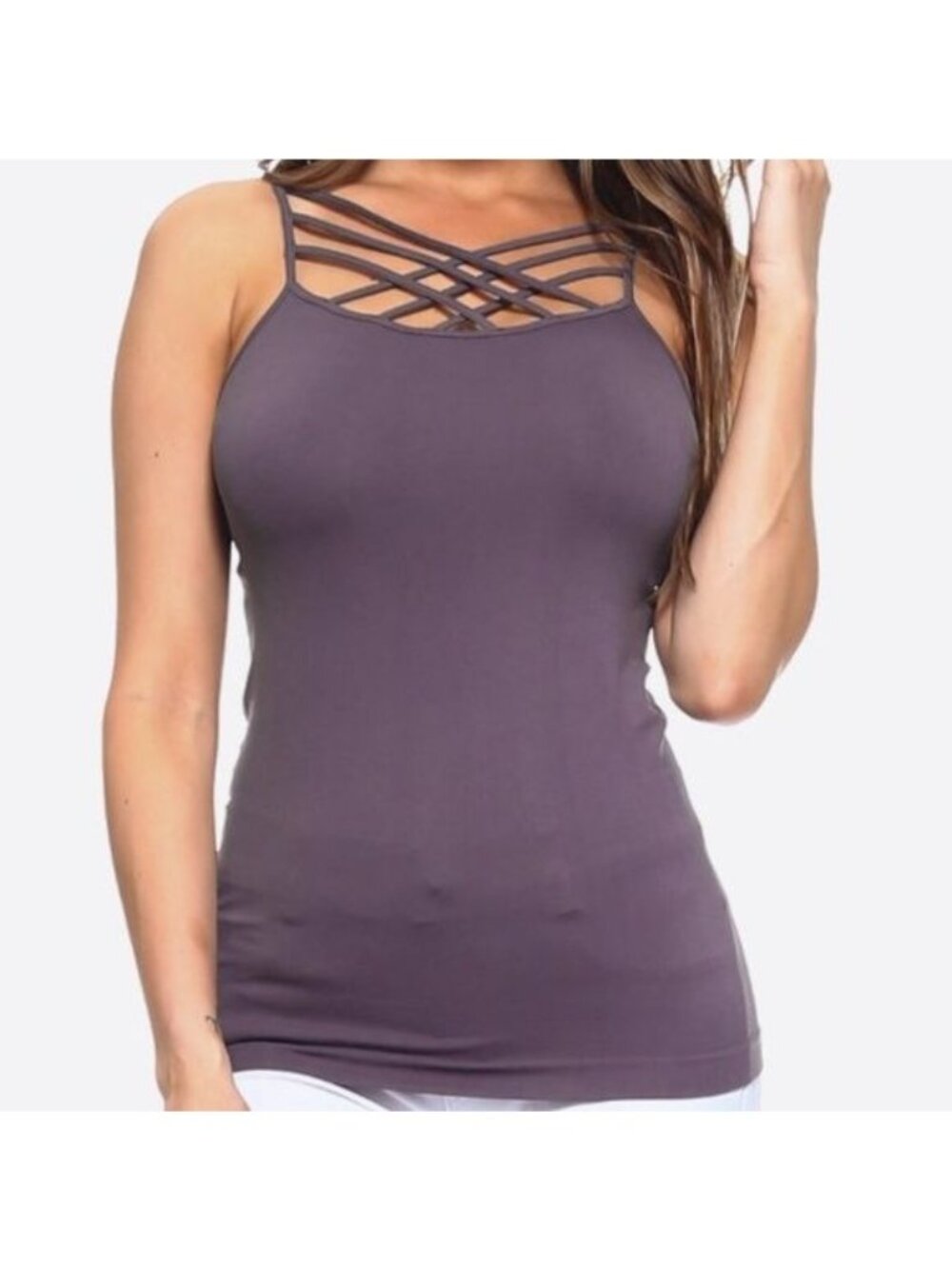 Bodycon Solid Shark Gray Triple Criss Cross Camisole Undershirt Tank Top Shirt